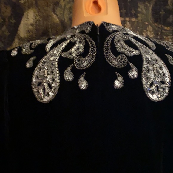 Vintage 80s retro Argenti Notte bejeweled crushed velvety Formal cocktail dress - Picture 11 of 11